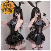 【In Stock】Sexy Cosplay Shiny Pu Halter Strap Little Devil Bat Underwear Skirt Costume Costumes